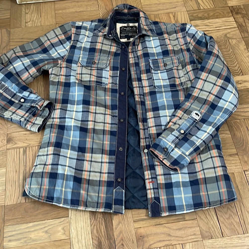 Buffalo mens quilted shirt jacket plaid blue size medium